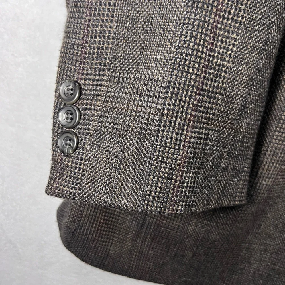 Haggar Imperial Mens Blazer Jacket Glen Check Plaid Tweed‎ Wool Blend Brown USA